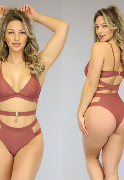 SALE85 Bruin Maxi Bikinibroekje met Straps