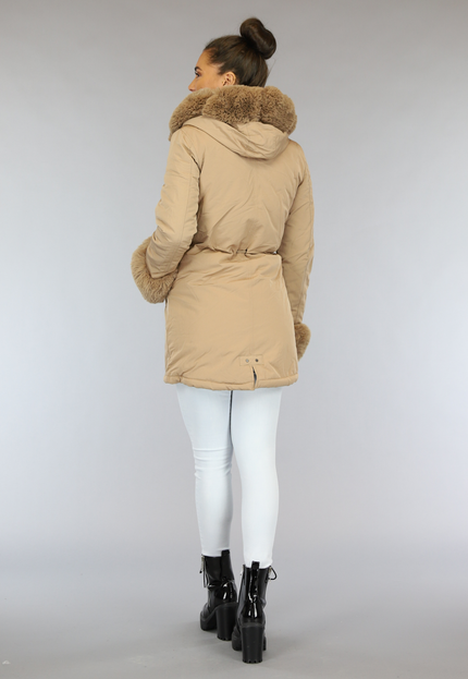 SALE85 Camel Winterjas met Bont