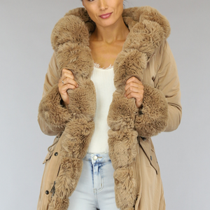 SALE85 Camel Winterjas met Bont