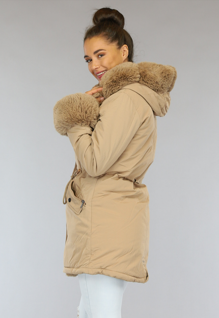 SALE85 Camel Winterjas met Bont