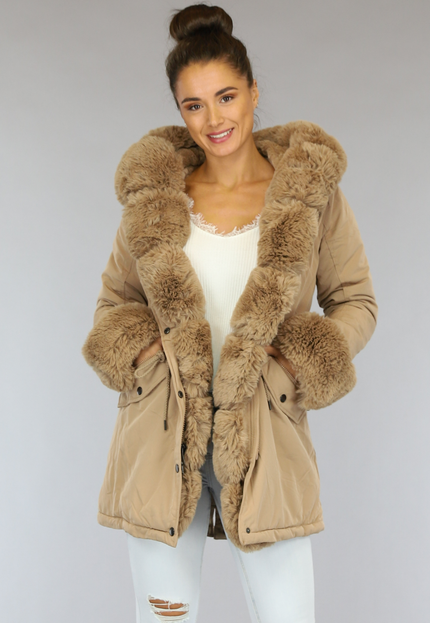 SALE85 Camel Winterjas met Bont