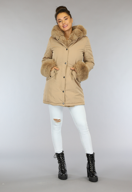 SALE85 Camel Winterjas met Bont