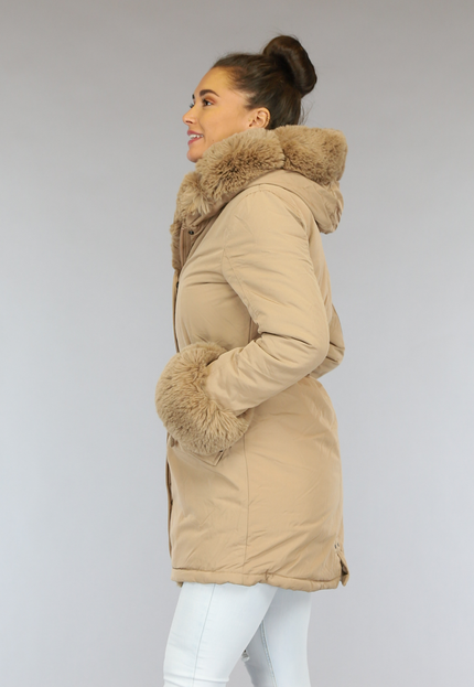 SALE85 Camel Winterjas met Bont