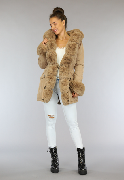 SALE85 Camel Winterjas met Bont