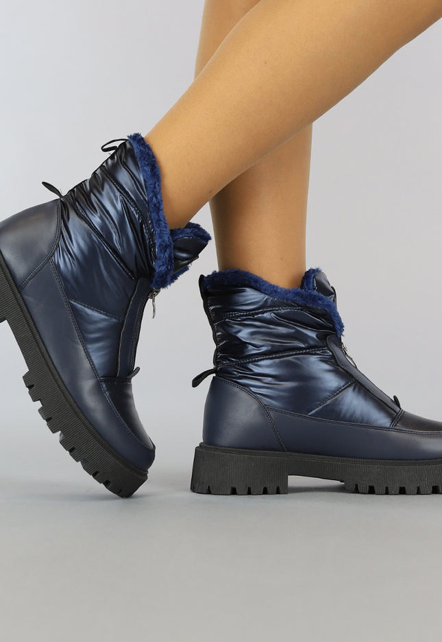 SALE85 Donkerblauwe Snowboots met Grove Zool en Rits
