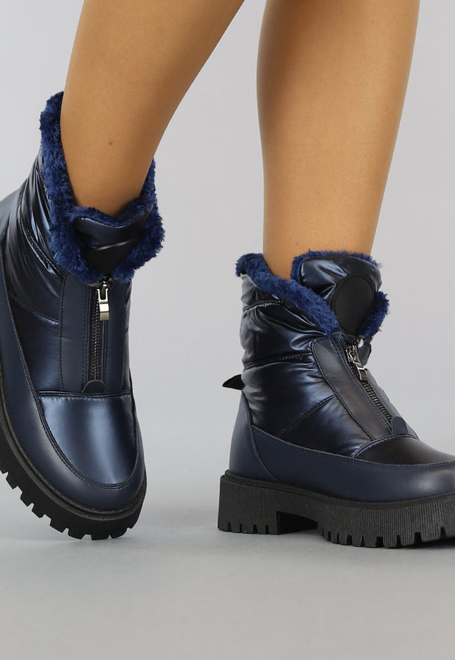 SALE85 Donkerblauwe Snowboots met Grove Zool en Rits