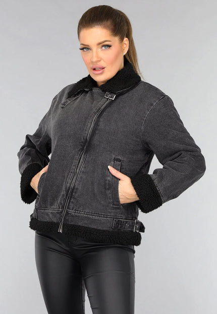 SALE85 Grijze Denim Lammy Coat met Gesp Details