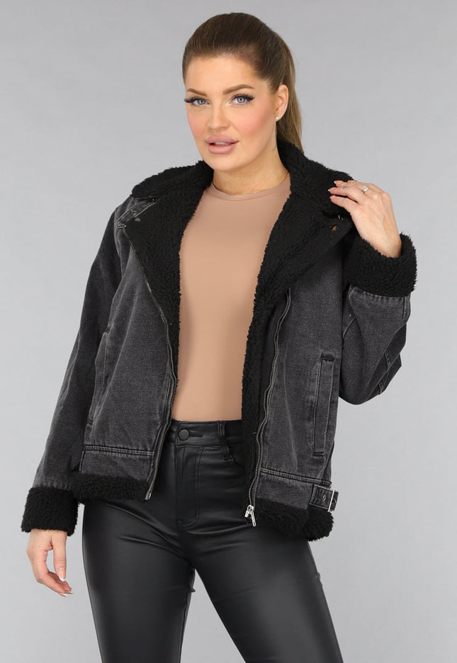 SALE85 Grijze Denim Lammy Coat met Gesp Details