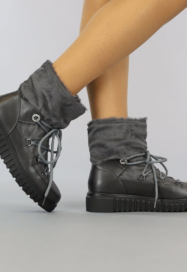 SALE50 Grijze Gevoerde Snowboots met Veter