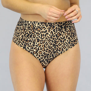 SALE85 High Waist Luipaardprint Bikinibroekje met Plooitjes
