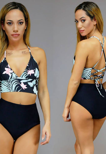 SALE85 Leaf Print Bikini Top