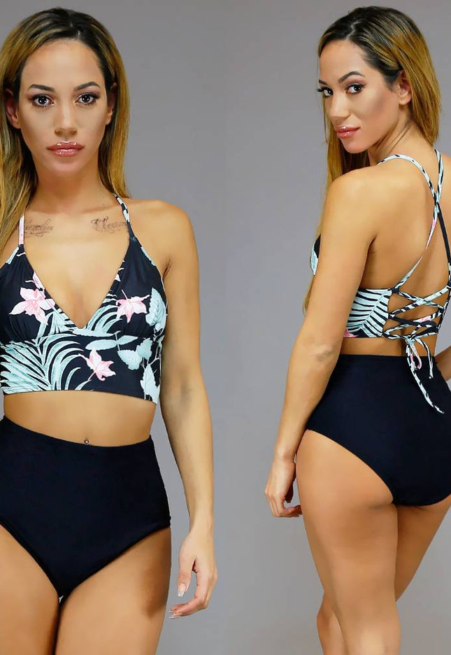 SALE85 Leaf Print Bikini Top