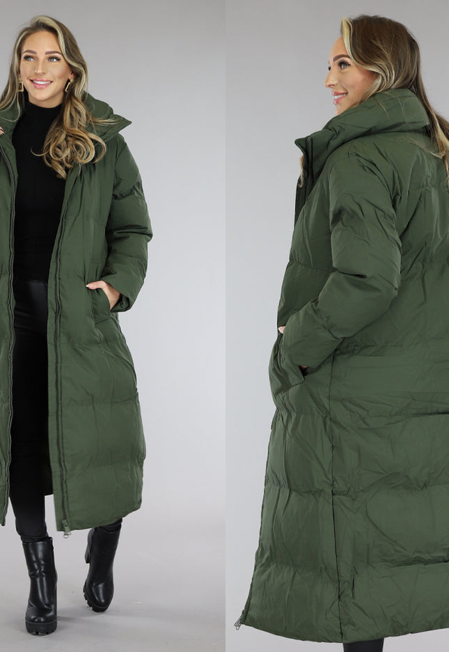 SALE85 Legergroene Gevoerde Winterjas