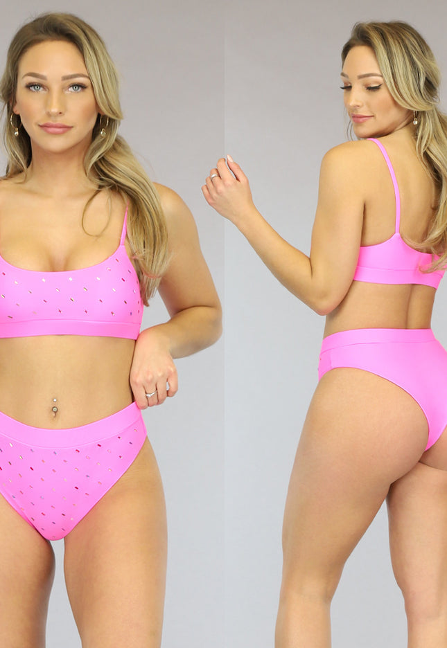 SALE85 Roze Maxi Bikinibroekje met Gekleurde Steentjes