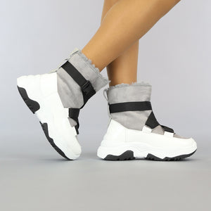 SALE85 Wit/Grijze Instap Snowboots met Grove Zool