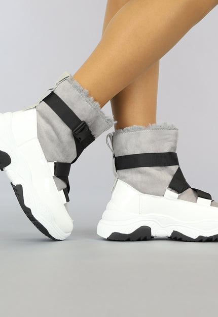 SALE85 Wit/Grijze Instap Snowboots met Grove Zool