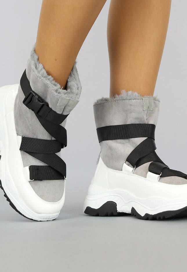 SALE85 Wit/Grijze Instap Snowboots met Grove Zool