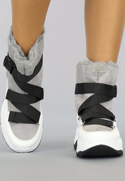 SALE85 Wit/Grijze Instap Snowboots met Grove Zool