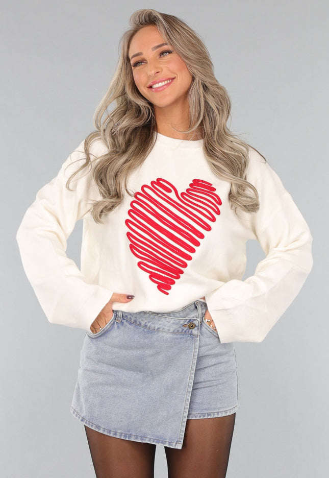 SALE85 Witte Trui met Rood Hart