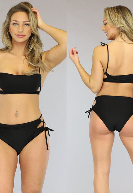 SALE85 Zwarte Bikinitop met Cut-Outs en Veterdetails