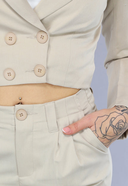 SALESELECTIE Beige 2-delig Pak met Wijde Broek