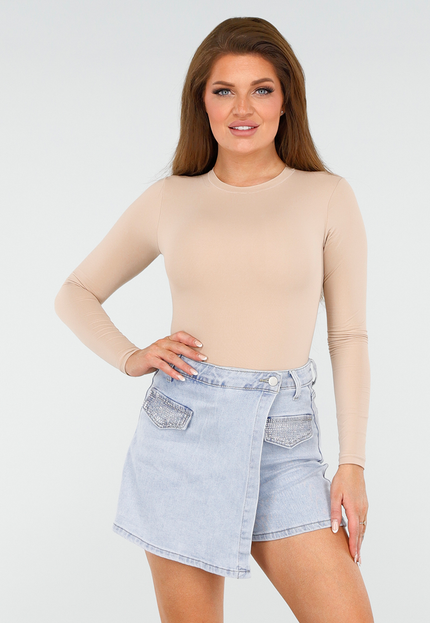 SALESELECTIE Beige Basic String Bodysuit Zachte Stretchstof