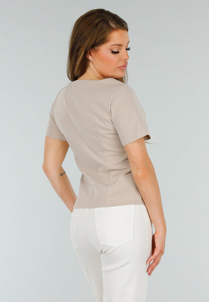 SALESELECTIE Beige  Blazer Look Top met Binnen Voering