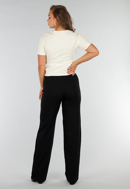 SALESELECTIE Beige Katoenen Stretch Top met Korte Mouwen