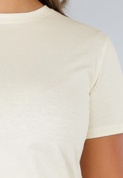 SALESELECTIE Beige Katoenen Stretch Top met Korte Mouwen