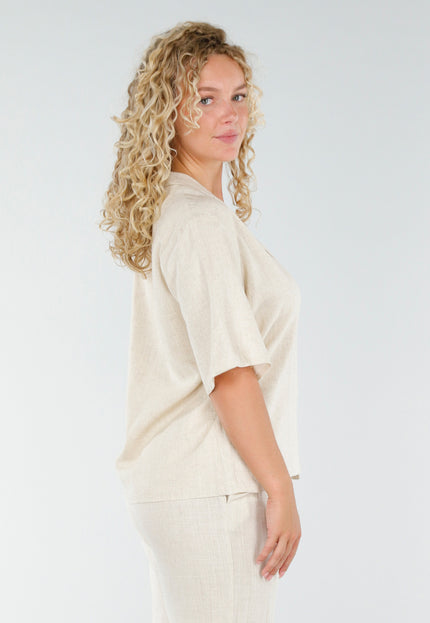 SALESELECTIE Beige Linnenlook Set met Blazer Top