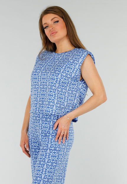 SALESELECTIE Blauwe Mouwloze Stretch Top