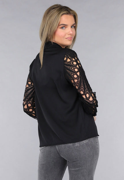 SALESELECTIE Blouse met Crochet Mouwen in Zwart