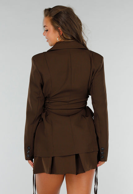 SALESELECTIE Bruine Blazer en Rok Set met Korsetdetails