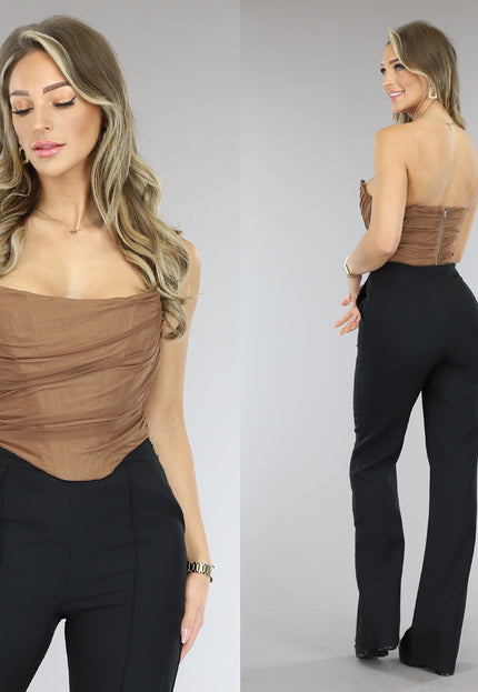 SALESELECTIE Bruine Mesh Korset Top