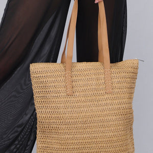 SALESELECTIE Bruine Raffia Tote Tas met Bruine Lederlook Banden