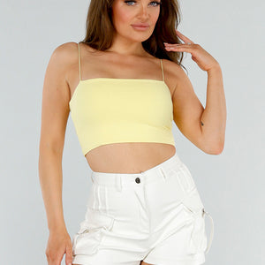 SALESELECTIE Butter Yellow Stretch Croptop