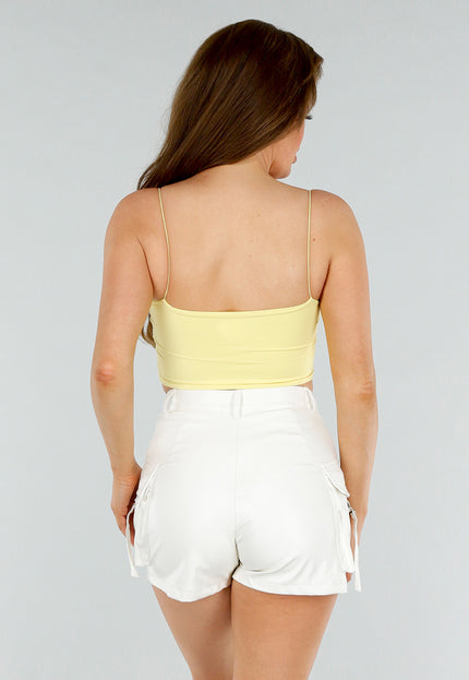 SALESELECTIE Butter Yellow Stretch Croptop