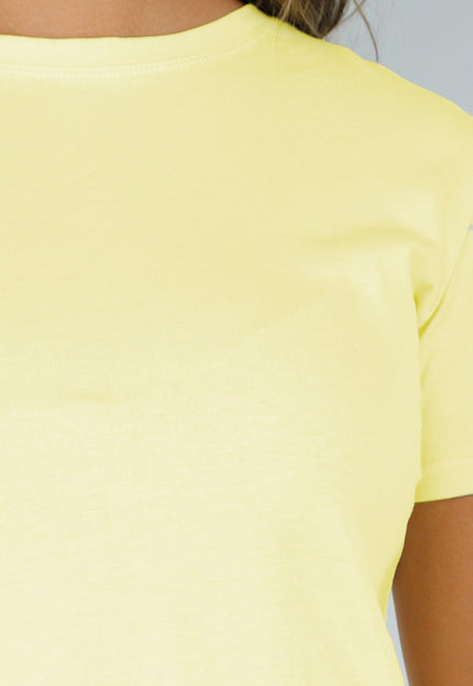 SALESELECTIE Butter Yellow Stretch Top van Katoen met Korte Mouwen
