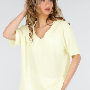 SALESELECTIE Butter Yellow V Hals T Shirt