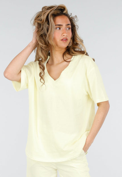 SALESELECTIE Butter Yellow V Hals T Shirt