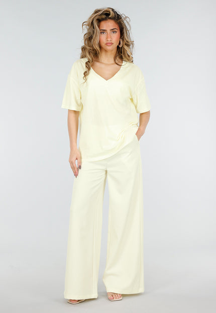 SALESELECTIE Butter Yellow V Hals T Shirt