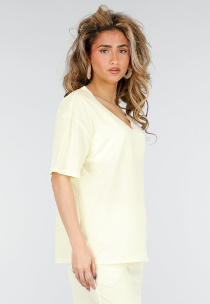 SALESELECTIE Butter Yellow V Hals T Shirt