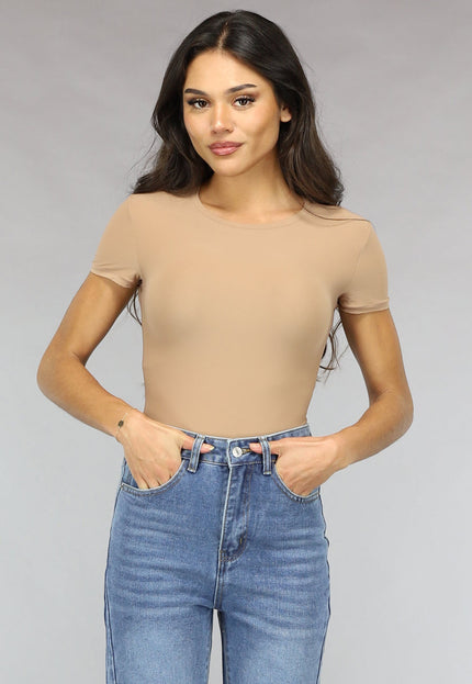 SALESELECTIE Camel Stretch Body met Korte Mouwen