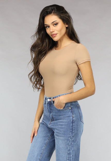 SALESELECTIE Camel Stretch Body met Korte Mouwen