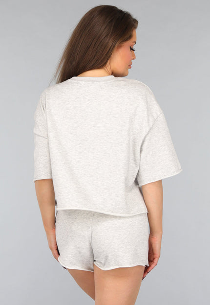 SALESELECTIE Cropped Shirt in Grijs met Groene Tekst