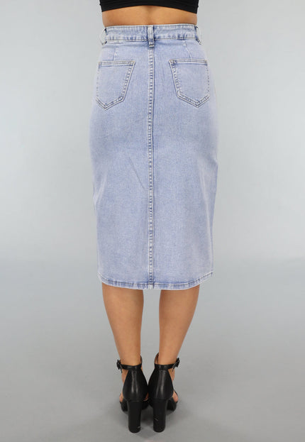 SALESELECTIE Denim Midi Rok met Gouden Coating