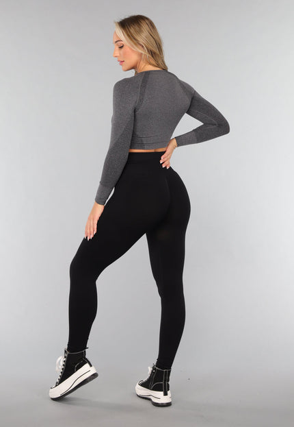 SALESELECTIE Donkergrijze Korte Longsleeve Sporttop