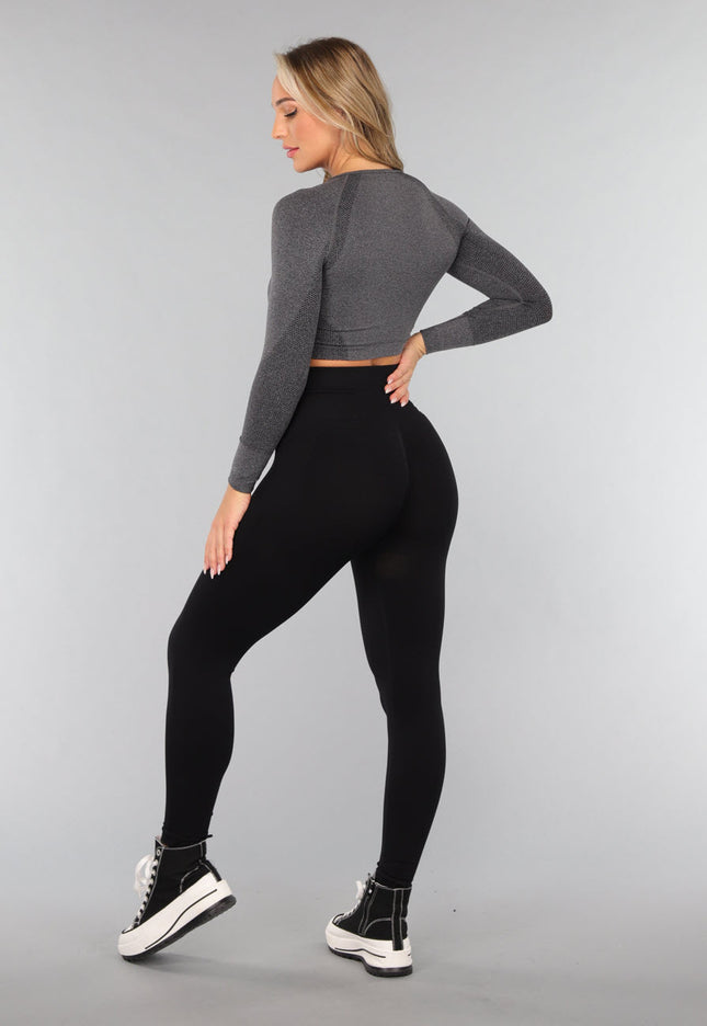 SALESELECTIE Donkergrijze Korte Longsleeve Sporttop