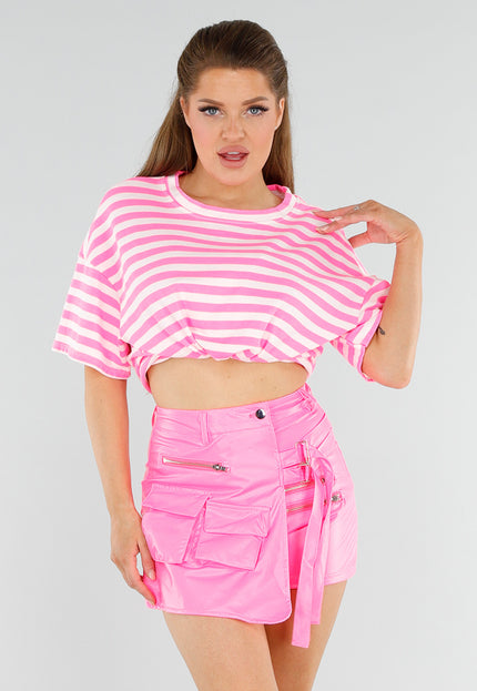 SALESELECTIE Felroze en Wit Gestreept T-Shirt