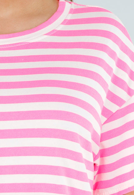 SALESELECTIE Felroze en Wit Gestreept T-Shirt